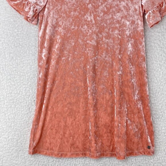 Roxy Peach Crushed Velvet Dress Youth Girls Short Flutter Sleeves Size Large - Picture 3 of 16